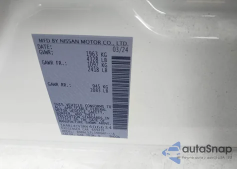 2024 Nissan Altima Sr Fwd из США, поврежденный, VIN 1N4BL4CV3RN406634